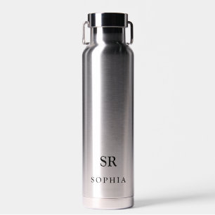 Name Monogramm Modern Silber Schwarz Trinkflasche