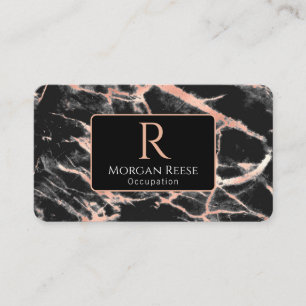 Name & Monogramm, QR-Code, Schwarz & Roségold-Marm Visitenkarte