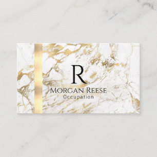 Name & Monogramm, QR-Code, Weißer & Goldener Marmo Visitenkarte