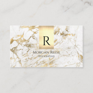 Name & Monogramm, QR-Code, Weißer & Goldener Marmo Visitenkarte