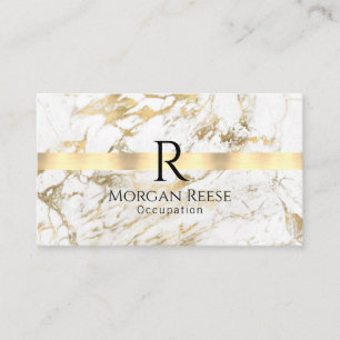 Name & Monogramm, QR-Code, Weißer & Goldener Marmo Visitenkarte