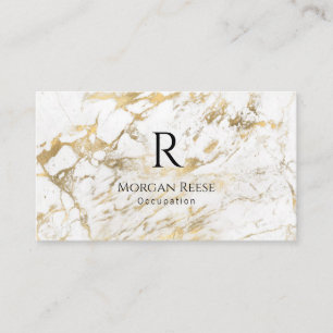 Name & Monogramm, QR-Code, Weißer und goldener Mar Visitenkarte