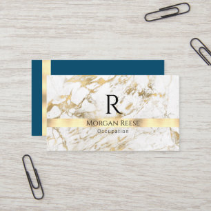 Name & Monogramm, QR-Code, weißes und goldenes Mar Visitenkarte