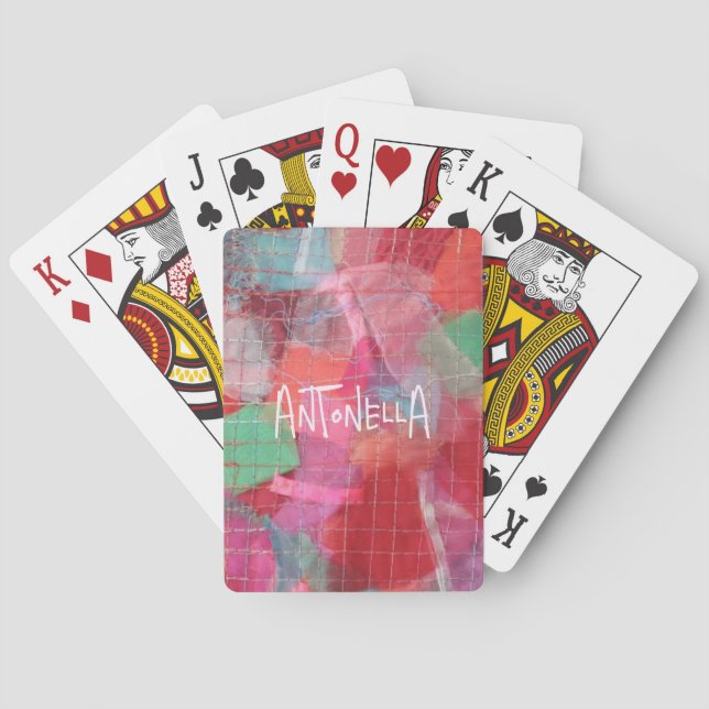 Name monogramm rotes rosa abstraktes gürtelförmige spielkarten (Rückseite)