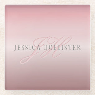 Name & Monogramm   Sanfter falscher Rosen-Gold-Blu Glasuntersetzer