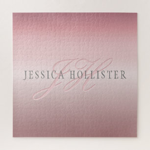 Name & Monogramm Sanfter falscher Rosen-Gold-Blu Puzzle