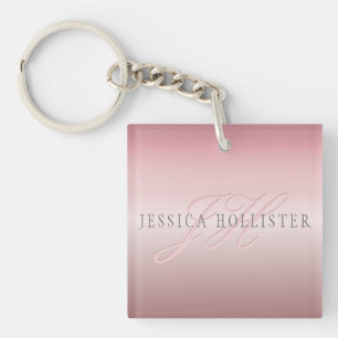 Name & Monogramm Sanfter falscher Rosen-Gold-Rou Schlüsselanhänger