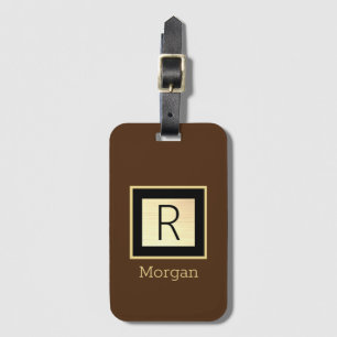Name & Monogramm, Schwarz & Gold Box, braun Gepäckanhänger