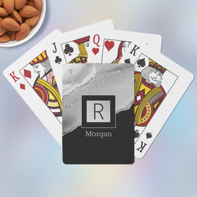 Name & Monogramm, Schwarz & Silver Box, Silver Aga Spielkarten (Von Creator hochgeladen)