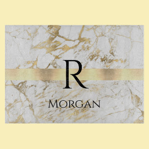 Name & Monogramm schwarzer Text, weißer und golden Schneidebrett