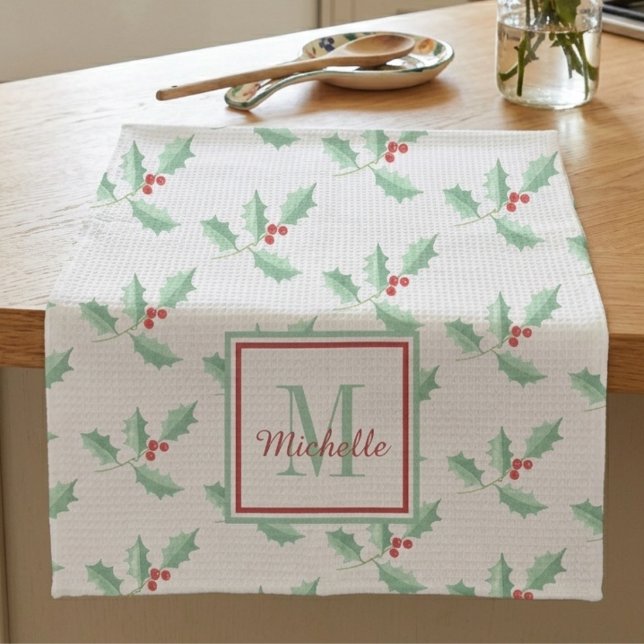 Name Monogramm Weihnachten Stechpalme  Geschirrtuch (Von Creator hochgeladen)