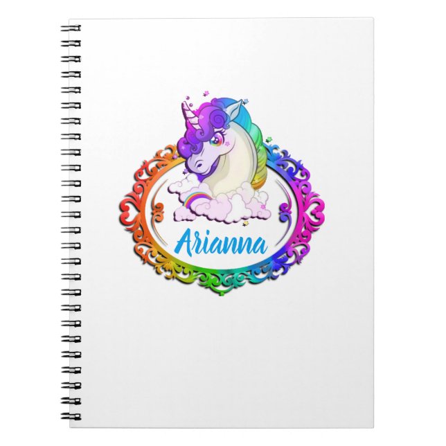 Name-Monogrammunicorn-Regenbogen-Notizbuch Notizblock (Vorderseite)