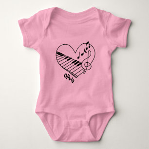 Name Musiknote mit Herz-Piano-Tastatur  Baby Strampler