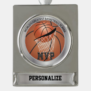 Name MVP-Basketball-Spieler- DIY Banner-Ornament Silber