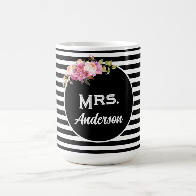 Name Nachname Schwarz-weiß Stripes Blume Kaffeetasse (Mittel)