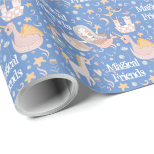 Name, Narwhal Mermaid Unicorn Dragon Kleine Printw Geschenkpapier