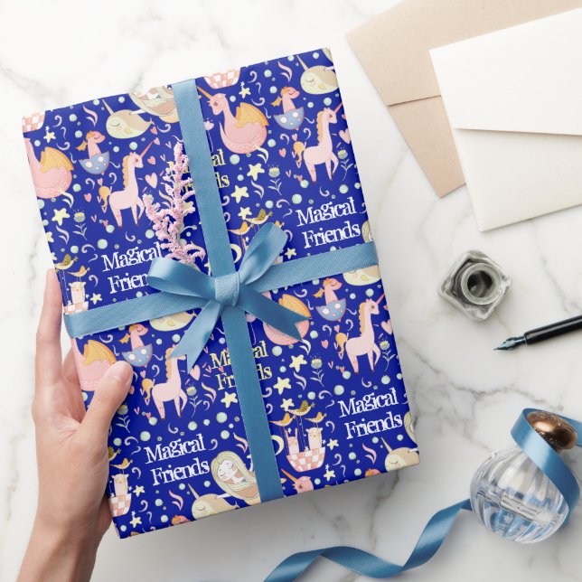 Name, Narwhal Mermaid Unicorn Dragon Kleine Printw Geschenkpapier (Schenken)