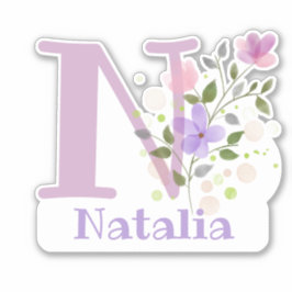 Name Natalia & Initial mit Blumendesign Aufkleber