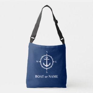 Name Nautic Compass Anchor Navy Blue Tragetaschen Mit Langen Trägern