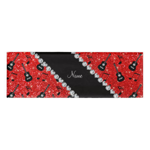 Name Neon Red Glitzer Gitarren Musiknoten Namenschild