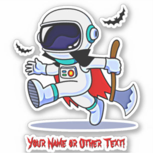 Name Niedlich Astronaut Ax & Red Cape mit Fledermä Aufkleber