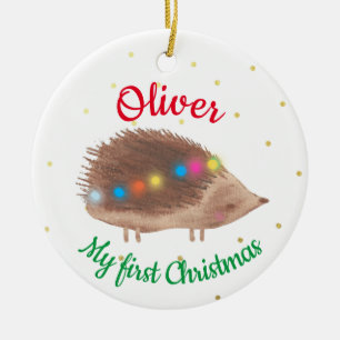 Name Niedlich Igel Baby First Christmas Keramik Ornament