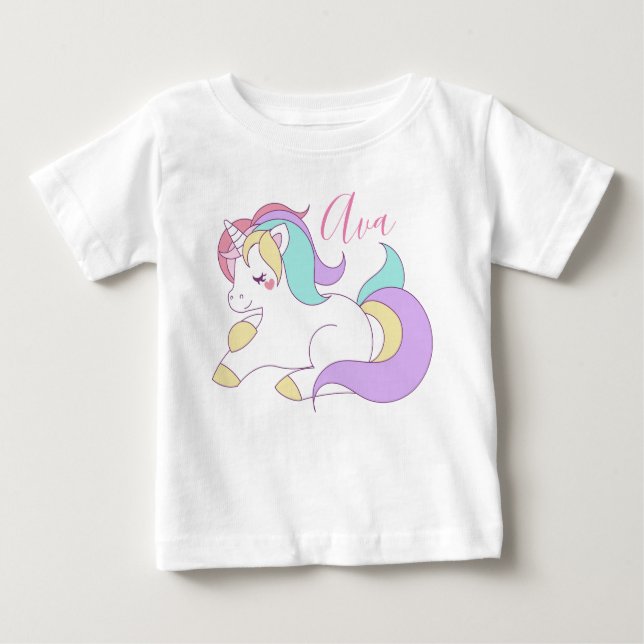 Name Niedlich Unicorn hinzufügen Baby T-shirt (Vorderseite)