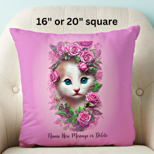 Name Niedliches Shabby Chic Kitten mit rosa Rosen Kissen