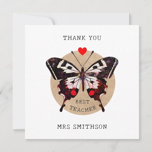 Name Niedliches Vintages Schmetterlingsherz Bester Dankeskarte (Vorderseite)
