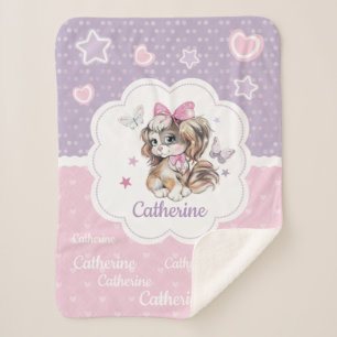 Name-niedliches Welpenmädchen im Pastellwatercolor Sherpadecke