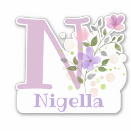 Name Nigella & Initial mit Blumendesign Aufkleber