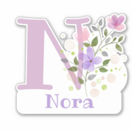 Name Nora & Initial mit Blumendesign Aufkleber