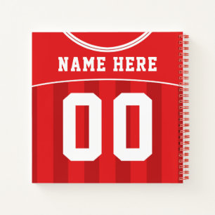 Name & Number Soccer Football Red Jersey Notebook Notizbuch