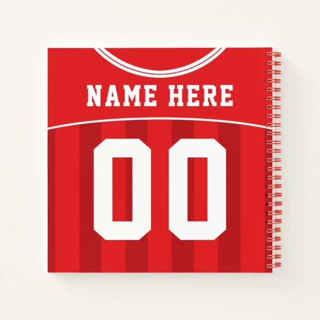 Name & Number Soccer Football Red Jersey Notebook Notizbuch (Rückseite)