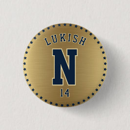Name Number Stars Navy Blue und Gold Veteran Button