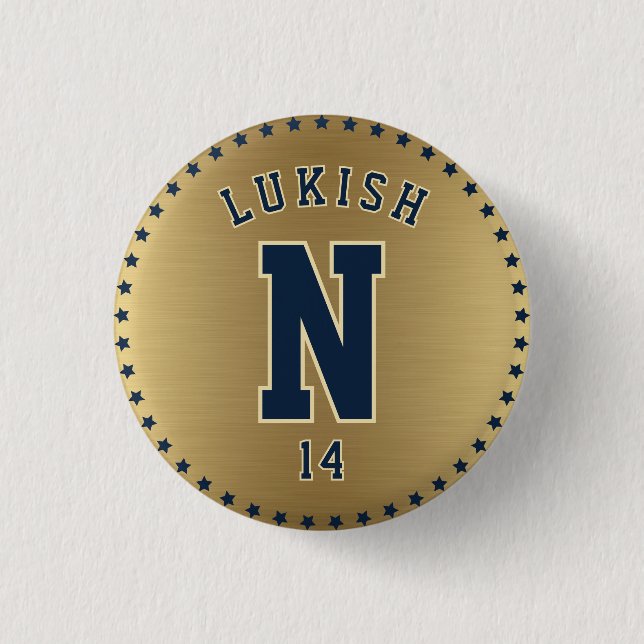 Name Number Stars Navy Blue und Gold Veteran Button (Vorderseite)