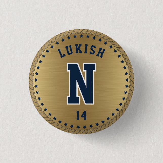 Name Number Stars Navy Blue und Gold Veteran Button (Vorderseite)