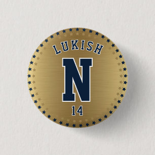 Name Number Stars Navy Blue und Gold Veteran Button