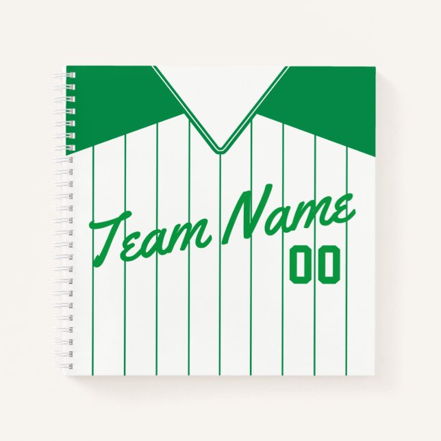 Name & Nummer Baseball Softball Green Jersey Notizbuch (Vorderseite)