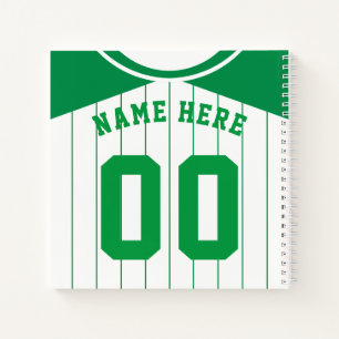 Name & Nummer Baseball Softball Green Jersey Notizbuch