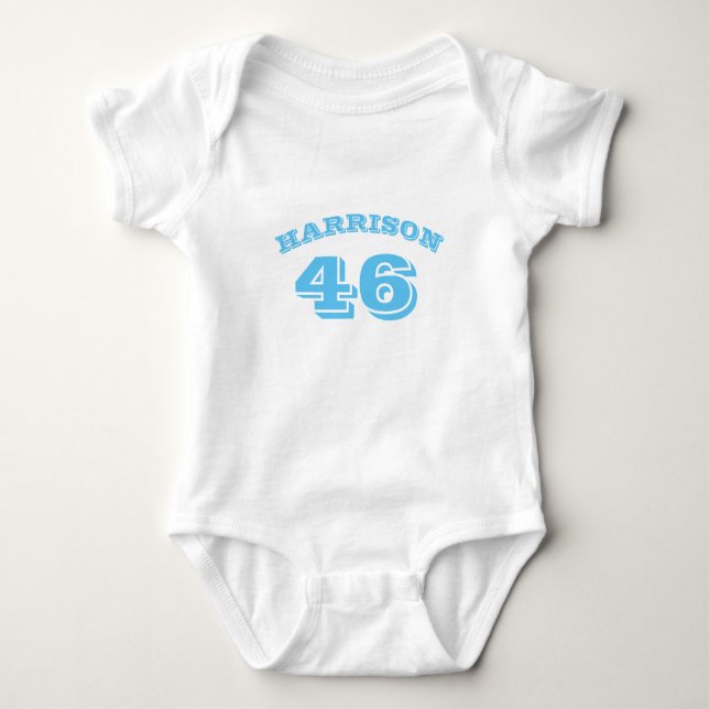 Name, Nummer blau leuchten Baby Strampler (Vorderseite)