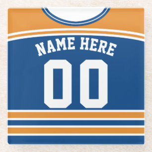Name & Nummer Orange & Blue Hockey Jersey Glasuntersetzer