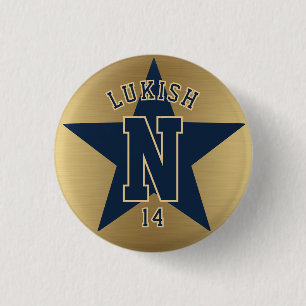 Name Nummer Star Navy Blue und Gold Veteran Button