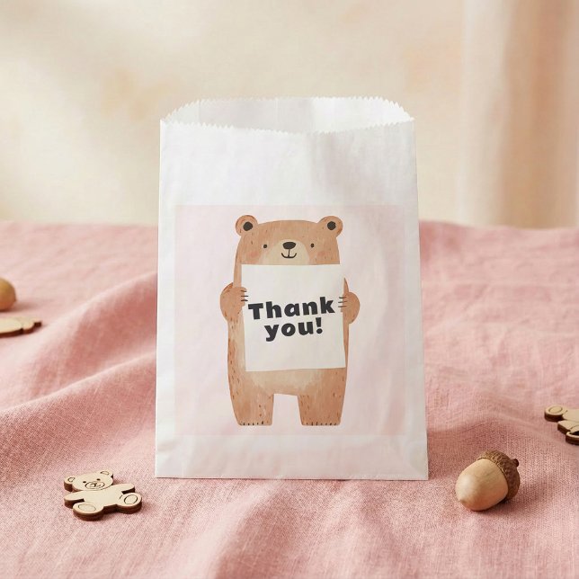Name oder Meldung des niedlichen Bärenhalters Geschenktütchen (Cute Bear Holding name or message Sign pink Favor Bag.)