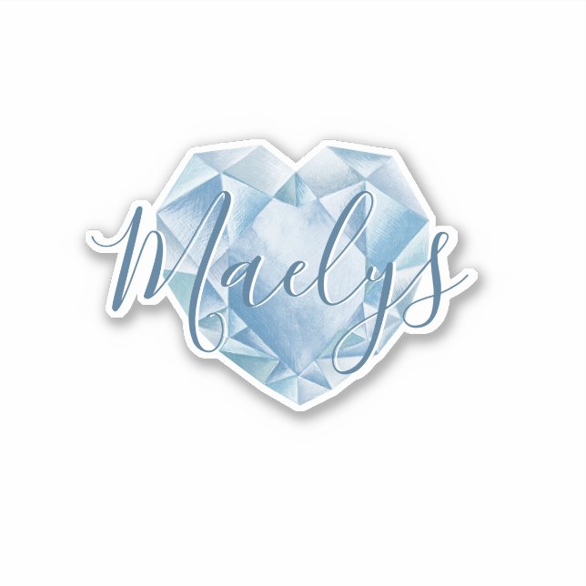 Name oder Monogram Niedlich Chic Blue Heart Diamon Aufkleber (Vorderseite)