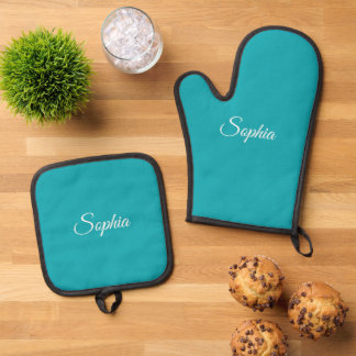 Name oder Monogramm eines Aquamarinen Skripts Ofenhandschuh & Topflappen-Set