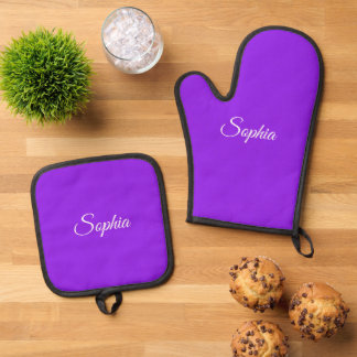 Name oder Monogramm eines Lila Skripts Ofenhandschuh & Topflappen-Set