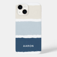 Name oder Monogramm Pinselstreifen in Blues Ecru