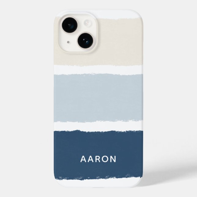 Name oder Monogramm Pinselstreifen in Blues Ecru Case-Mate iPhone Hülle (Rückseite)