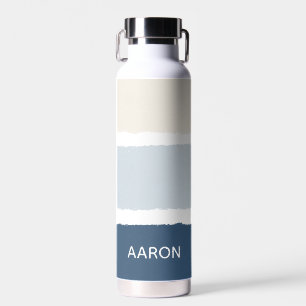 Name oder Monogramme Pinselstreifen in Blau Ecru Trinkflasche